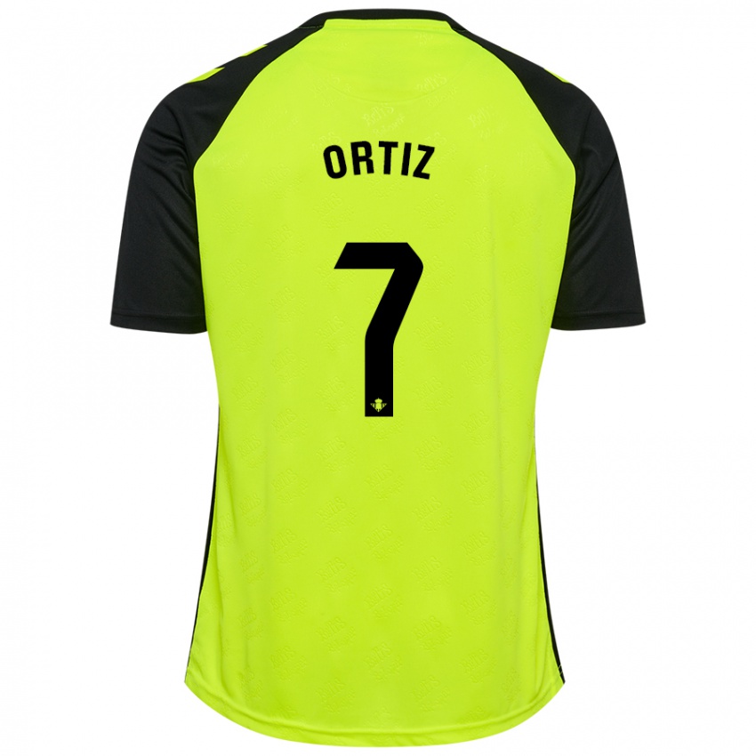 Hombre Camiseta Ángel Ortiz #7 Amarillo Fluorescente Negro 2ª Equipación 2024/25 La Camisa Argentina