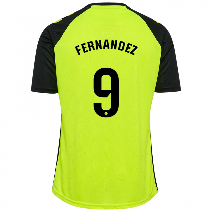 Hombre Camiseta Marcos Fernández #9 Amarillo Fluorescente Negro 2ª Equipación 2024/25 La Camisa Argentina