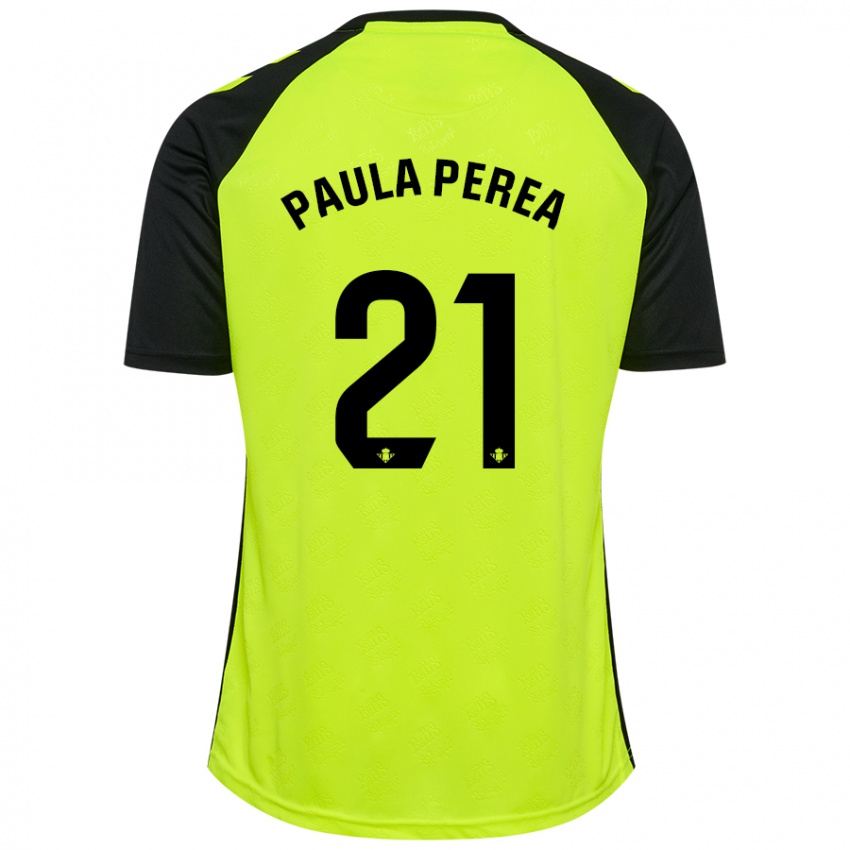 Hombre Camiseta Paula Perea Ramírez #21 Amarillo Fluorescente Negro 2ª Equipación 2024/25 La Camisa Argentina