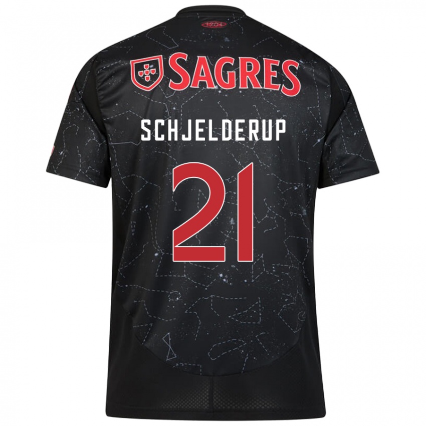 Hombre Camiseta Andreas Schjelderup #21 Negro Rojo 2ª Equipación 2024/25 La Camisa Argentina