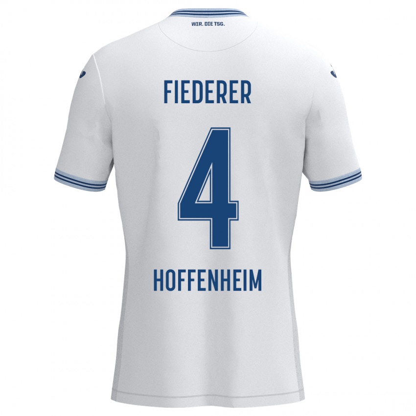 Hombre Camiseta Tom Fiederer #4 Blanco Azul 2ª Equipación 2024/25 La Camisa Argentina