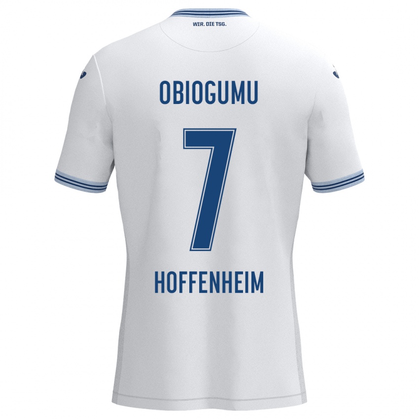 Hombre Camiseta Uche Obiogumu #7 Blanco Azul 2ª Equipación 2024/25 La Camisa Argentina