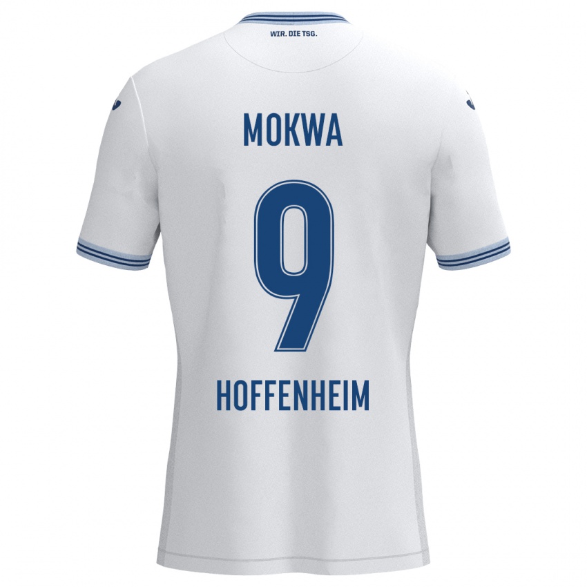 Hombre Camiseta David Mokwa #9 Blanco Azul 2ª Equipación 2024/25 La Camisa Argentina