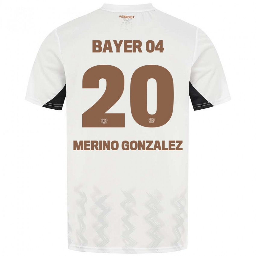 Hombre Camiseta Estrella Merino Gonzalez #20 Blanco Negro 2ª Equipación 2024/25 La Camisa Argentina