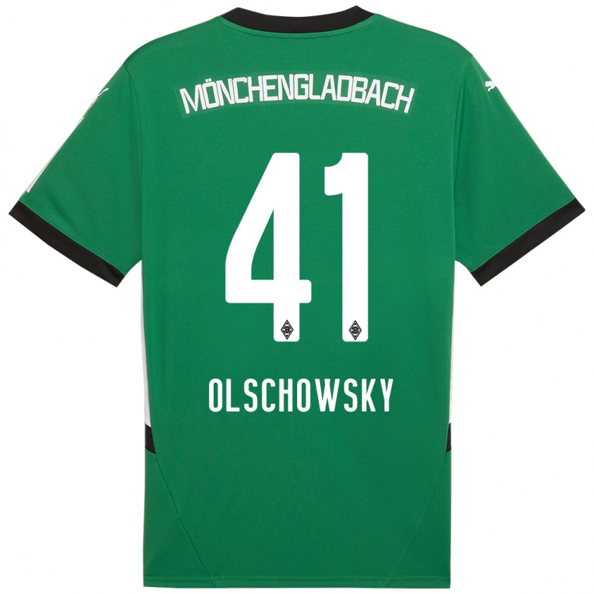 Hombre Camiseta Jan Olschowsky #41 Verde Blanco 2ª Equipación 2024/25 La Camisa Argentina