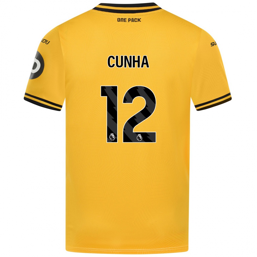 Mujer Camiseta Matheus Cunha #12 Amarillo 1ª Equipación 2024/25 La Camisa Argentina