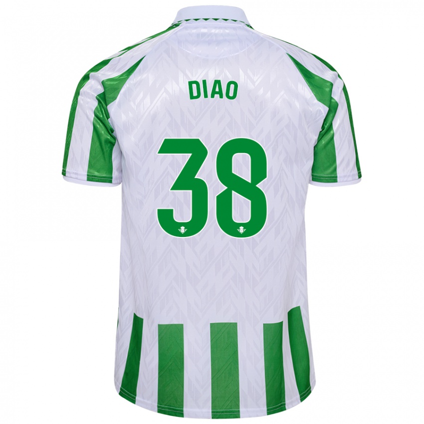 Mujer Camiseta Assane Diao #38 Verde Rayas Blancas 1ª Equipación 2024/25 La Camisa Argentina