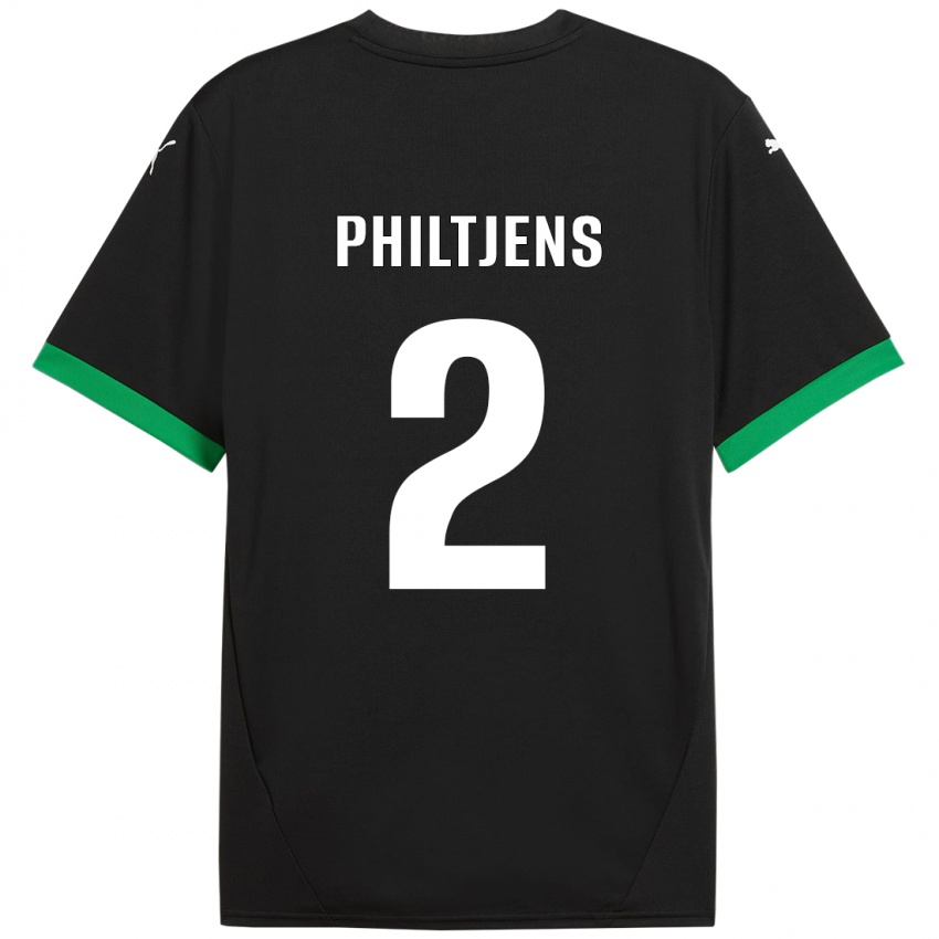 Niño Camiseta Davina Philtjens #2 Negro Verde Oscuro 1ª Equipación 2024/25 La Camisa Argentina