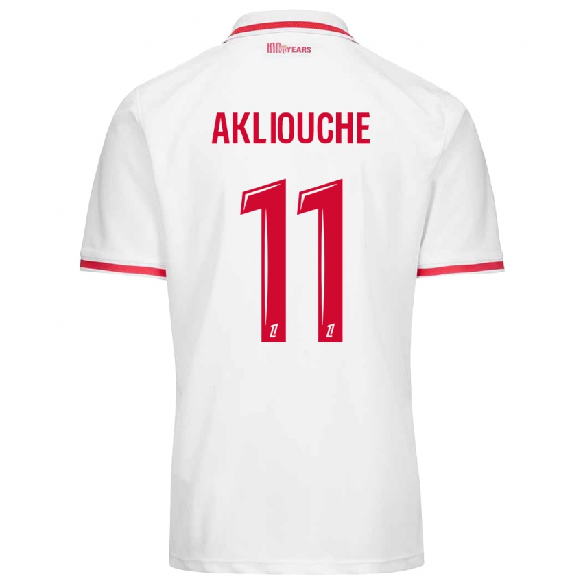 Niño Camiseta Maghnes Akliouche #11 Blanco Rojo 1ª Equipación 2024/25 La Camisa Argentina