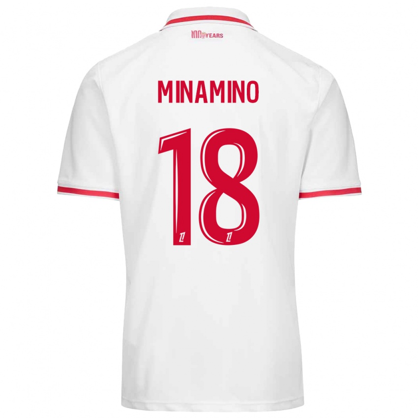 Niño Camiseta Takumi Minamino #18 Blanco Rojo 1ª Equipación 2024/25 La Camisa Argentina