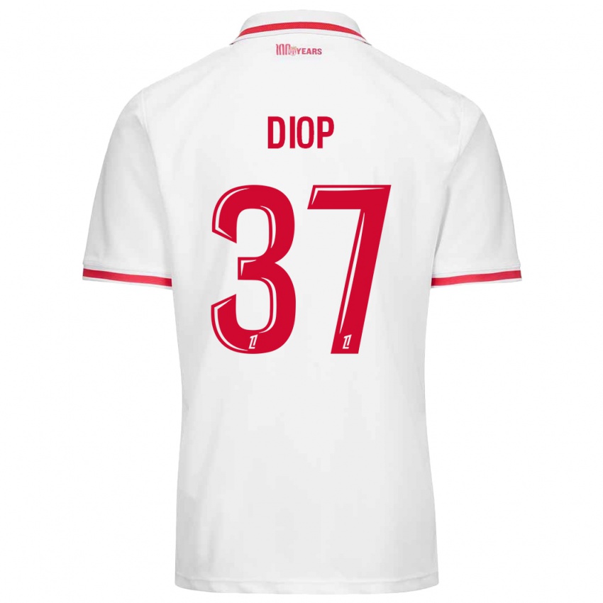 Niño Camiseta Edan Diop #37 Blanco Rojo 1ª Equipación 2024/25 La Camisa Argentina