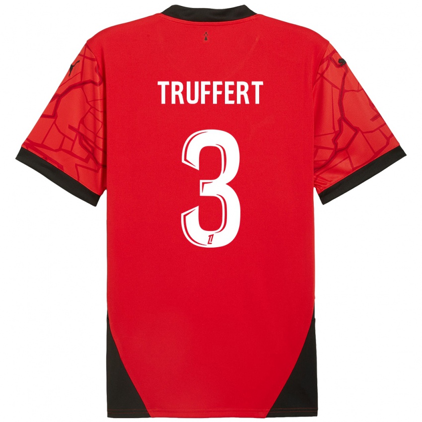 Niño Camiseta Adrien Truffert #3 Rojo Negro 1ª Equipación 2024/25 La Camisa Argentina