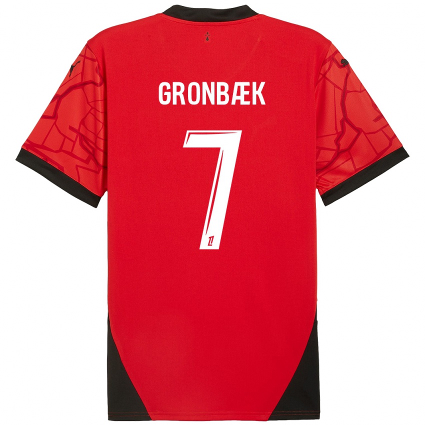 Niño Camiseta Albert Grønbaek #7 Rojo Negro 1ª Equipación 2024/25 La Camisa Argentina