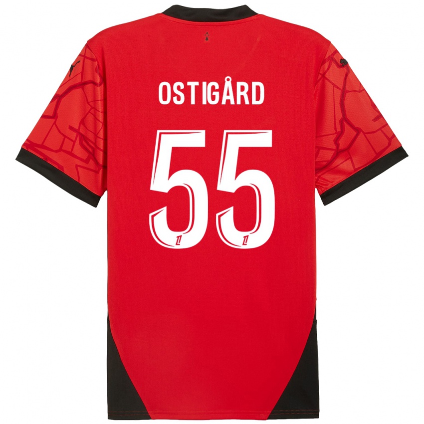 Niño Camiseta Leo Ostigard #55 Rojo Negro 1ª Equipación 2024/25 La Camisa Argentina