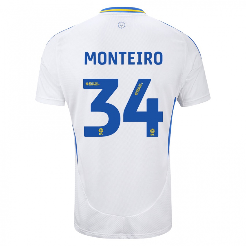 Niño Camiseta Diogo Monteiro #34 Blanco Azul 1ª Equipación 2024/25 La Camisa Argentina