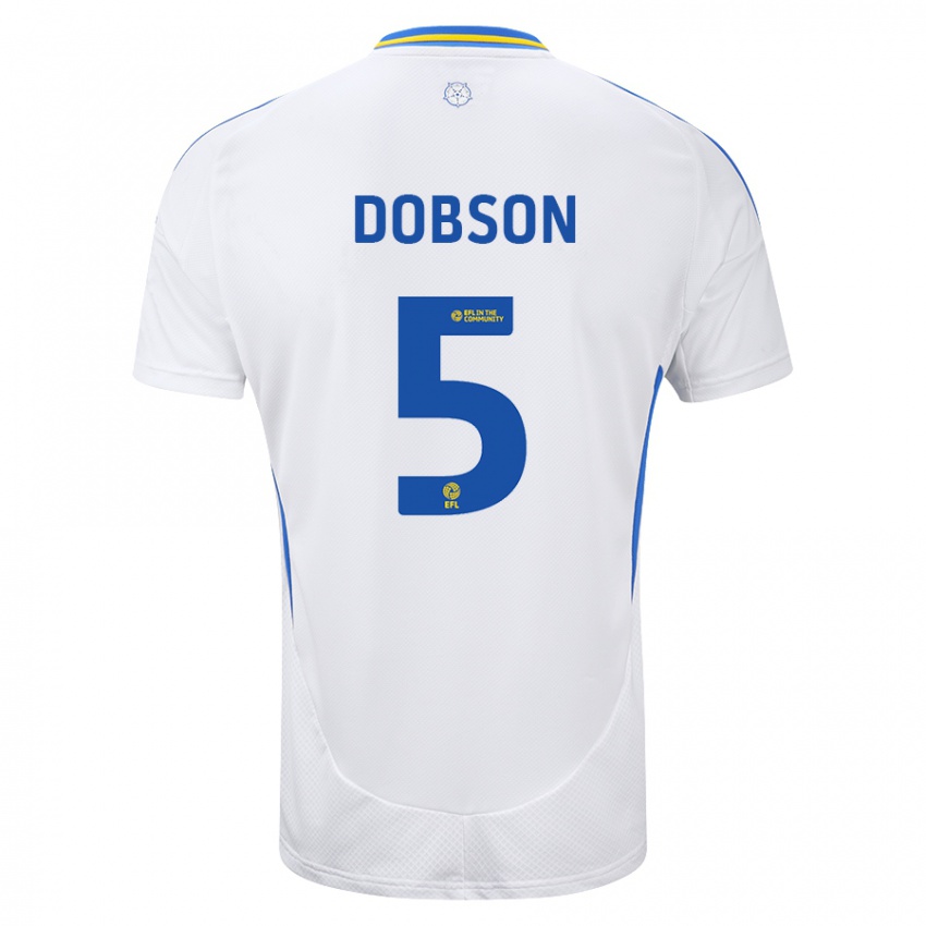 Niño Camiseta Ellie Dobson #5 Blanco Azul 1ª Equipación 2024/25 La Camisa Argentina