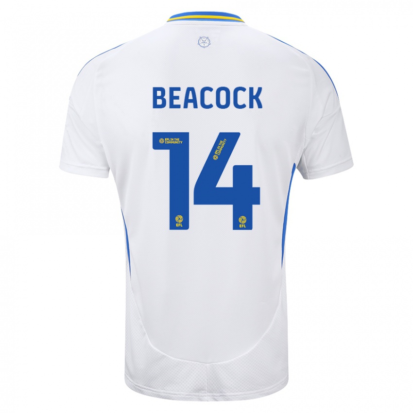 Niño Camiseta Molly Beacock #14 Blanco Azul 1ª Equipación 2024/25 La Camisa Argentina