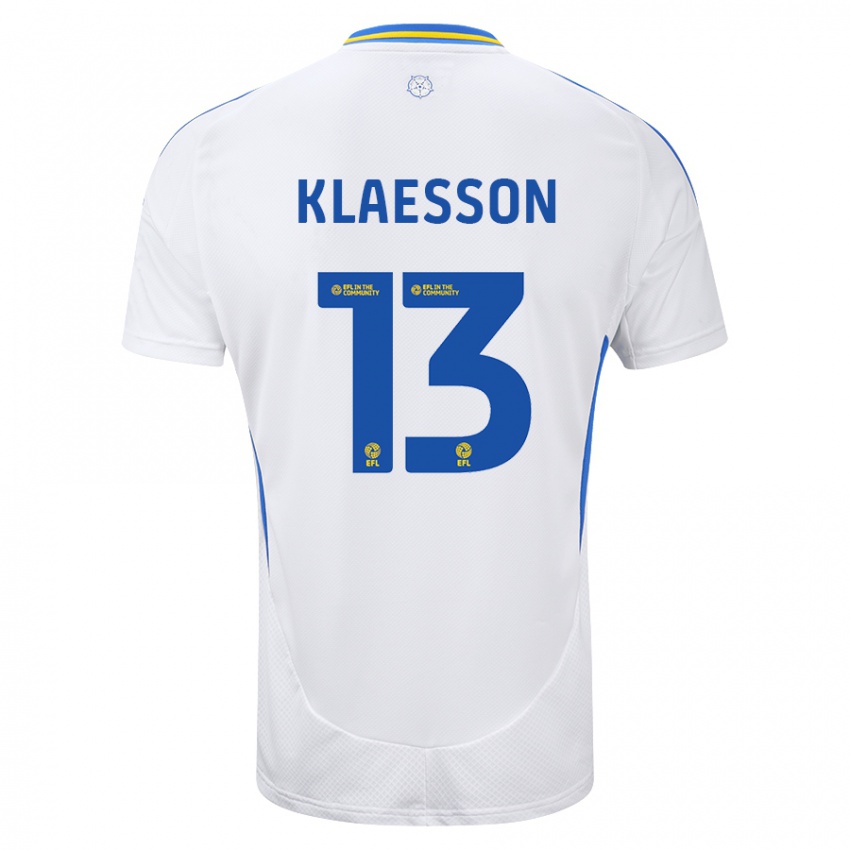 Niño Camiseta Kristoffer Klaesson #13 Blanco Azul 1ª Equipación 2024/25 La Camisa Argentina