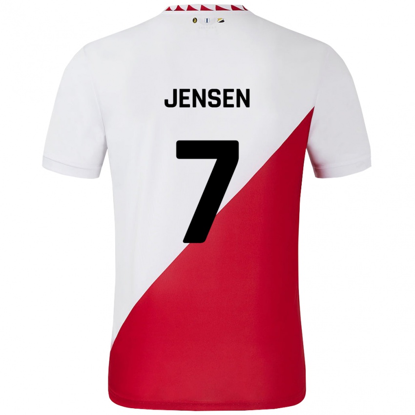 Niño Camiseta Victor Jensen #7 Blanco Rojo 1ª Equipación 2024/25 La Camisa Argentina