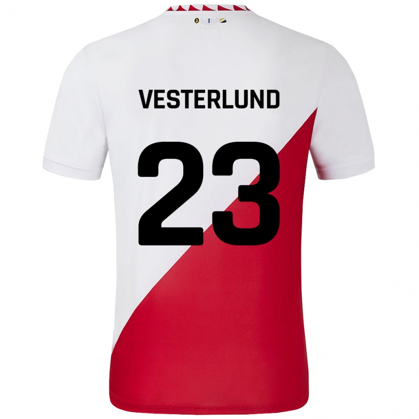 Niño Camiseta Niklas Vesterlund #23 Blanco Rojo 1ª Equipación 2024/25 La Camisa Argentina