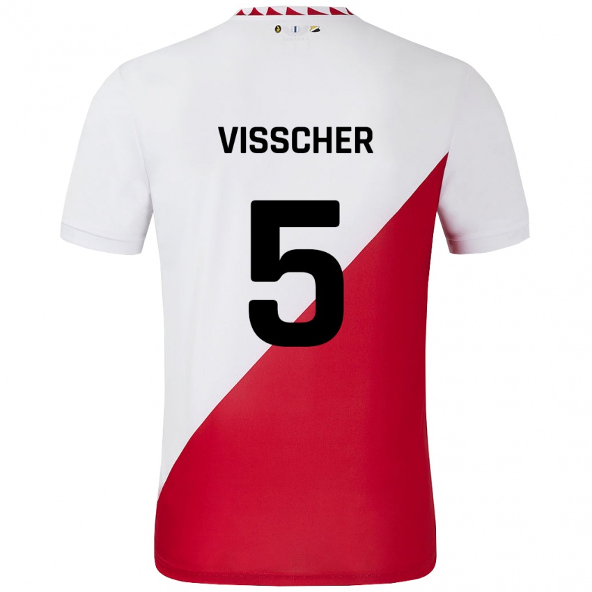 Niño Camiseta Amber Visscher #5 Blanco Rojo 1ª Equipación 2024/25 La Camisa Argentina