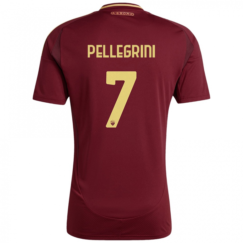 Niño Camiseta Lorenzo Pellegrini #7 Rojo Marrón Dorado 1ª Equipación 2024/25 La Camisa Argentina