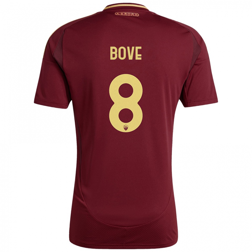 Niño Camiseta Edoardo Bove #8 Rojo Marrón Dorado 1ª Equipación 2024/25 La Camisa Argentina