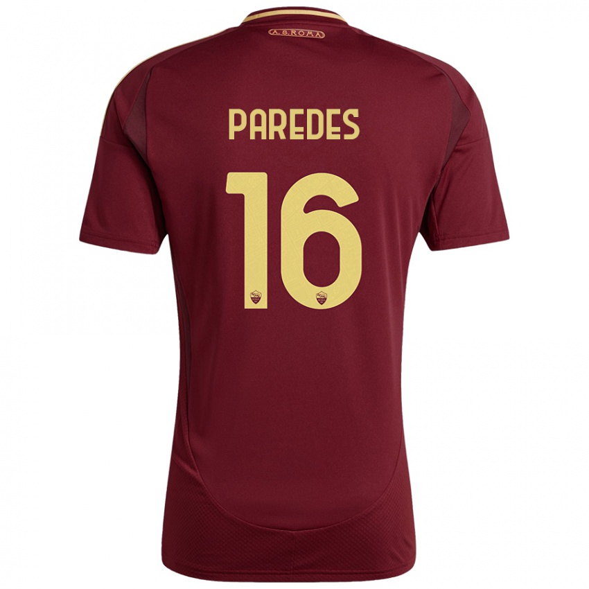 Niño Camiseta Leandro Paredes #16 Rojo Marrón Dorado 1ª Equipación 2024/25 La Camisa Argentina