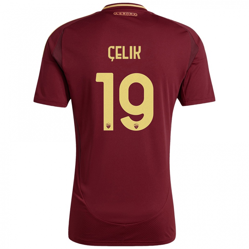 Niño Camiseta Zeki Celik #19 Rojo Marrón Dorado 1ª Equipación 2024/25 La Camisa Argentina