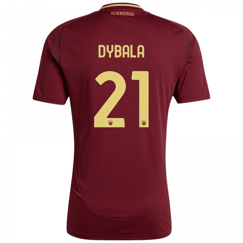 Niño Camiseta Paulo Dybala #21 Rojo Marrón Dorado 1ª Equipación 2024/25 La Camisa Argentina