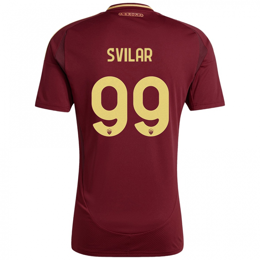 Niño Camiseta Mile Svilar #99 Rojo Marrón Dorado 1ª Equipación 2024/25 La Camisa Argentina