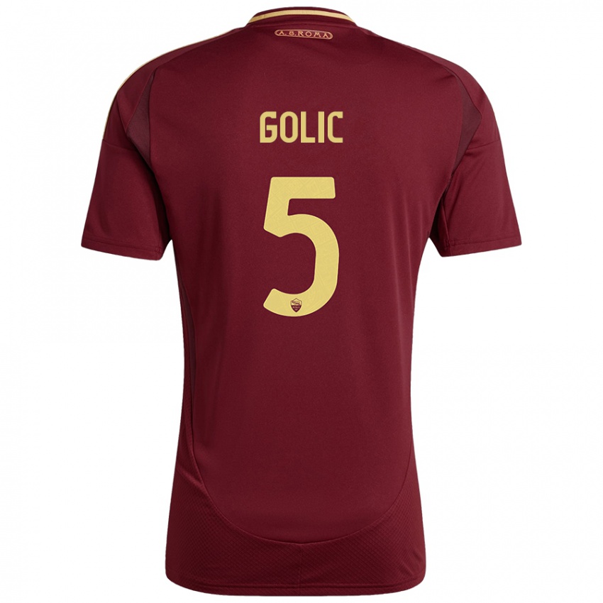 Niño Camiseta Lovro Golic #5 Rojo Marrón Dorado 1ª Equipación 2024/25 La Camisa Argentina