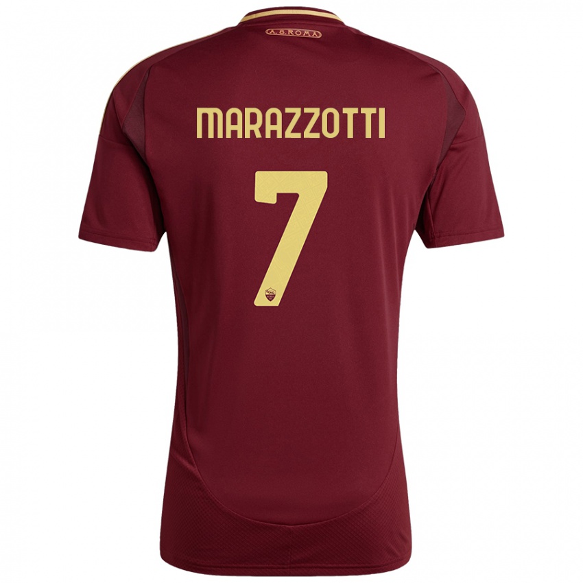 Niño Camiseta Fabrizio Marazzotti #7 Rojo Marrón Dorado 1ª Equipación 2024/25 La Camisa Argentina