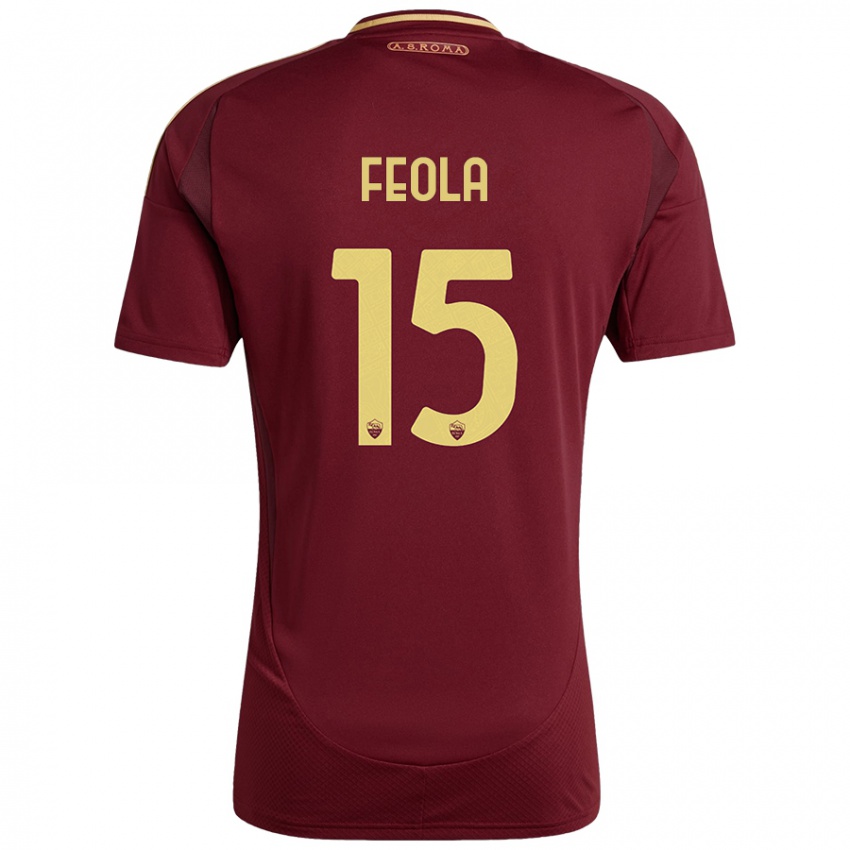 Niño Camiseta William Feola #15 Rojo Marrón Dorado 1ª Equipación 2024/25 La Camisa Argentina