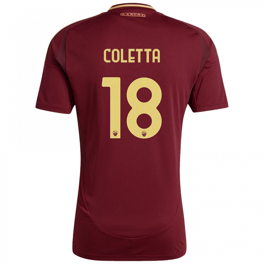 Niño Camiseta Federico Coletta #18 Rojo Marrón Dorado 1ª Equipación 2024/25 La Camisa Argentina