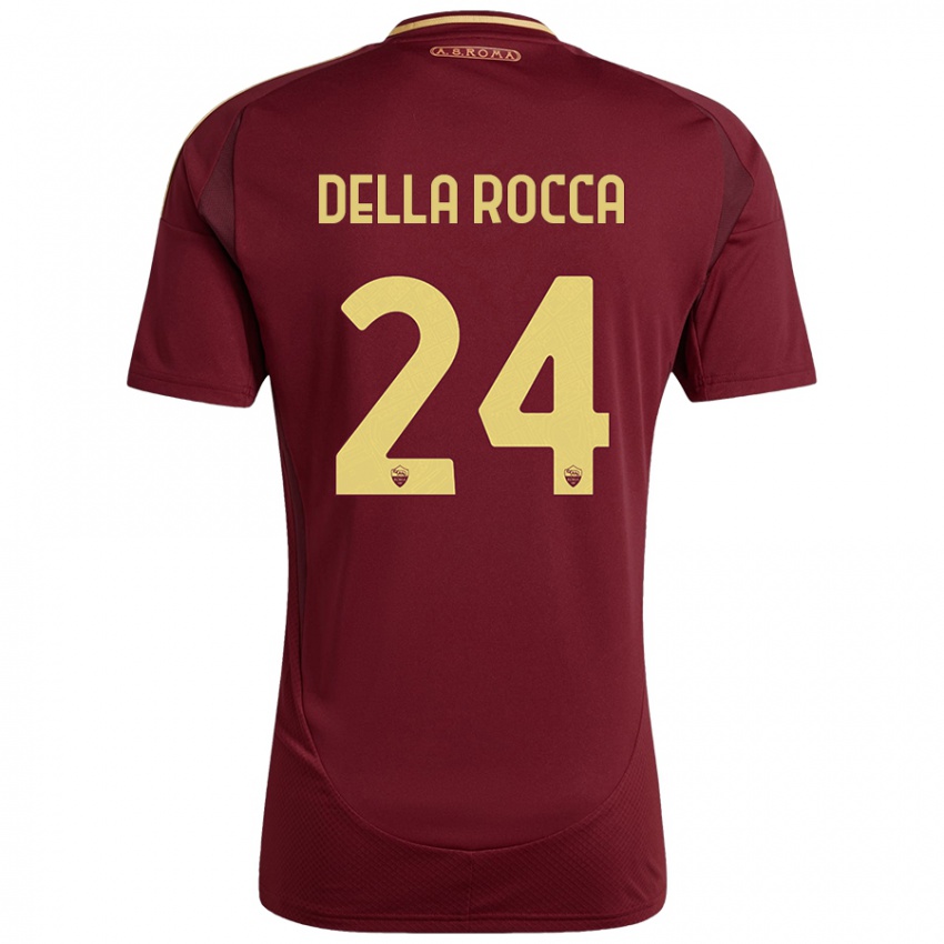 Niño Camiseta Mattia Della Rocca #24 Rojo Marrón Dorado 1ª Equipación 2024/25 La Camisa Argentina