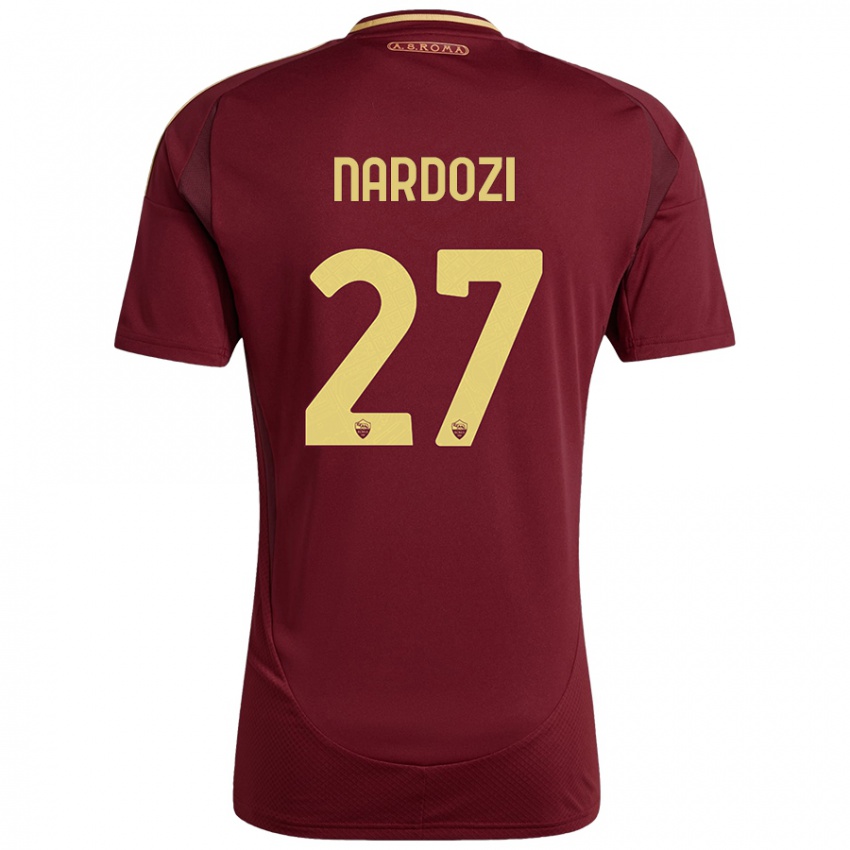 Niño Camiseta Manuel Nardozi #27 Rojo Marrón Dorado 1ª Equipación 2024/25 La Camisa Argentina