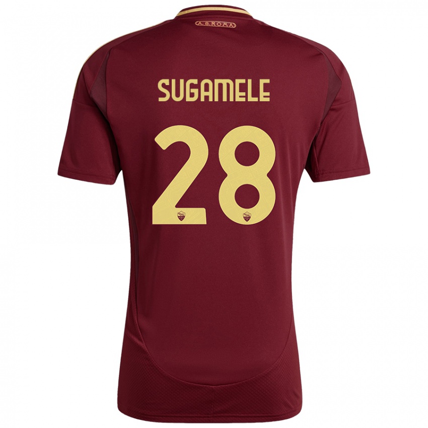 Niño Camiseta Alessandro Sugamele #28 Rojo Marrón Dorado 1ª Equipación 2024/25 La Camisa Argentina