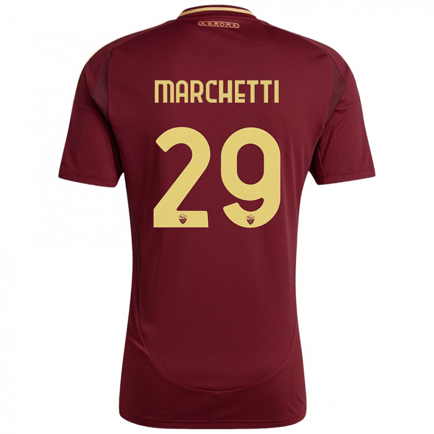 Niño Camiseta Tommaso Marchetti #29 Rojo Marrón Dorado 1ª Equipación 2024/25 La Camisa Argentina