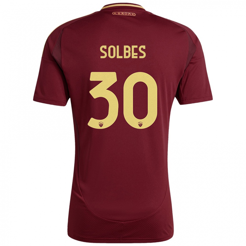 Niño Camiseta Ricardo Solbes #30 Rojo Marrón Dorado 1ª Equipación 2024/25 La Camisa Argentina