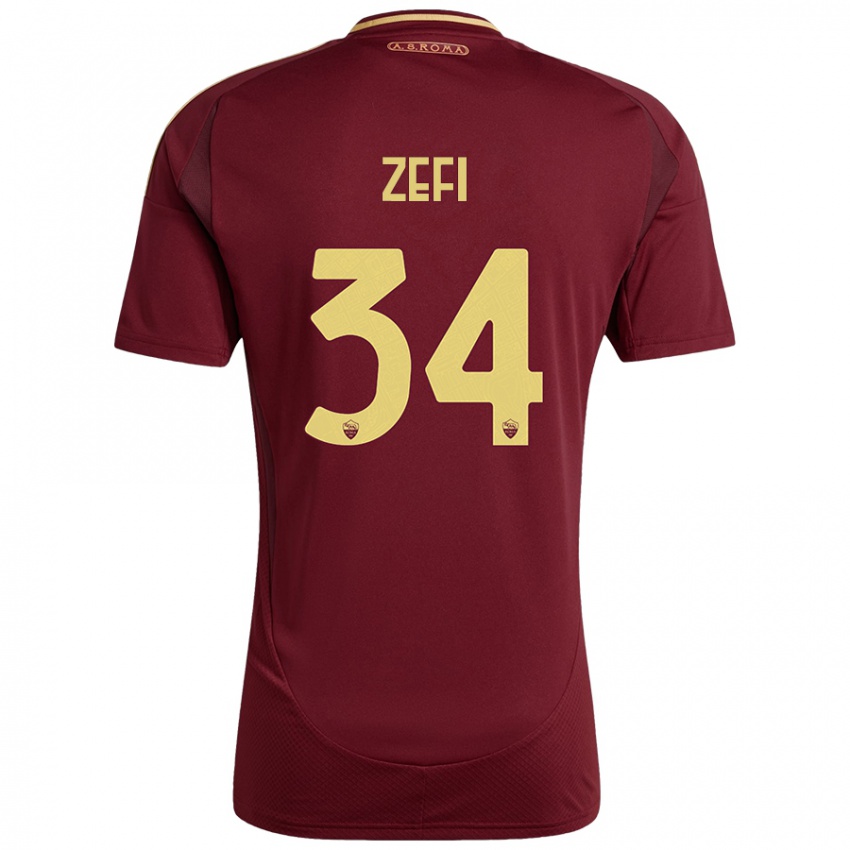 Niño Camiseta Kevin Zefi #34 Rojo Marrón Dorado 1ª Equipación 2024/25 La Camisa Argentina