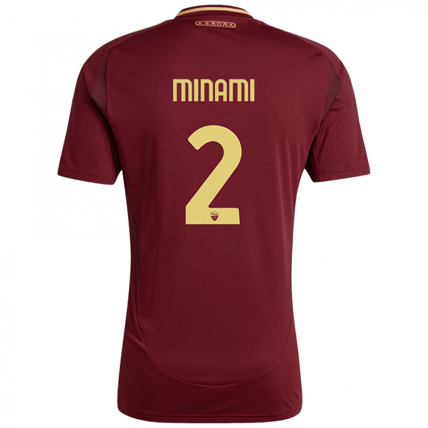 Niño Camiseta Moeka Minami #2 Rojo Marrón Dorado 1ª Equipación 2024/25 La Camisa Argentina