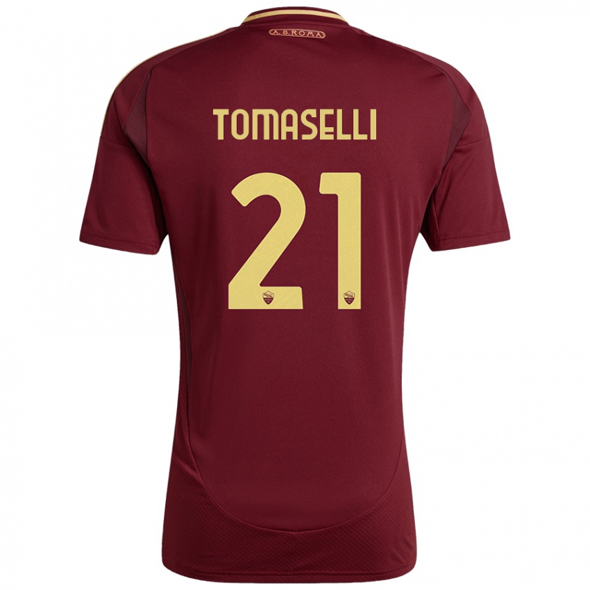 Niño Camiseta Martina Tomaselli #21 Rojo Marrón Dorado 1ª Equipación 2024/25 La Camisa Argentina