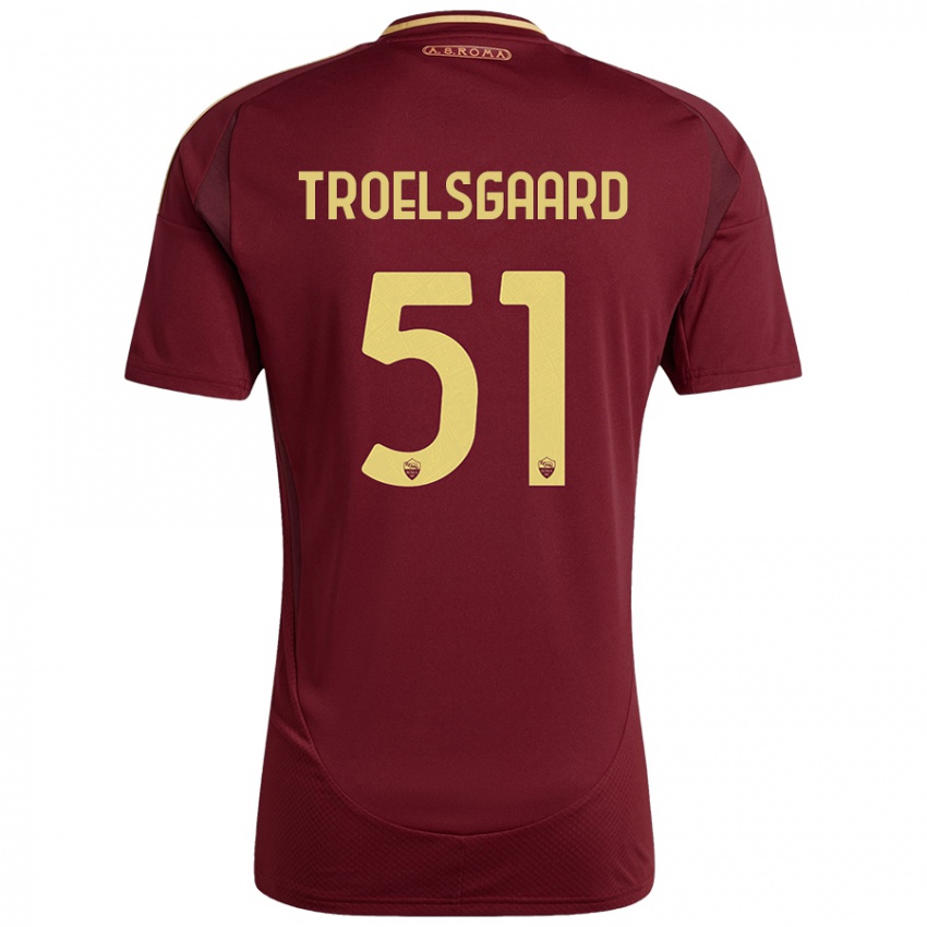 Niño Camiseta Sanne Troelsgaard #51 Rojo Marrón Dorado 1ª Equipación 2024/25 La Camisa Argentina