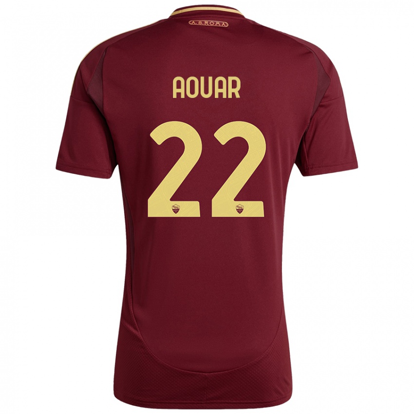 Niño Camiseta Houssem Aouar #22 Rojo Marrón Dorado 1ª Equipación 2024/25 La Camisa Argentina