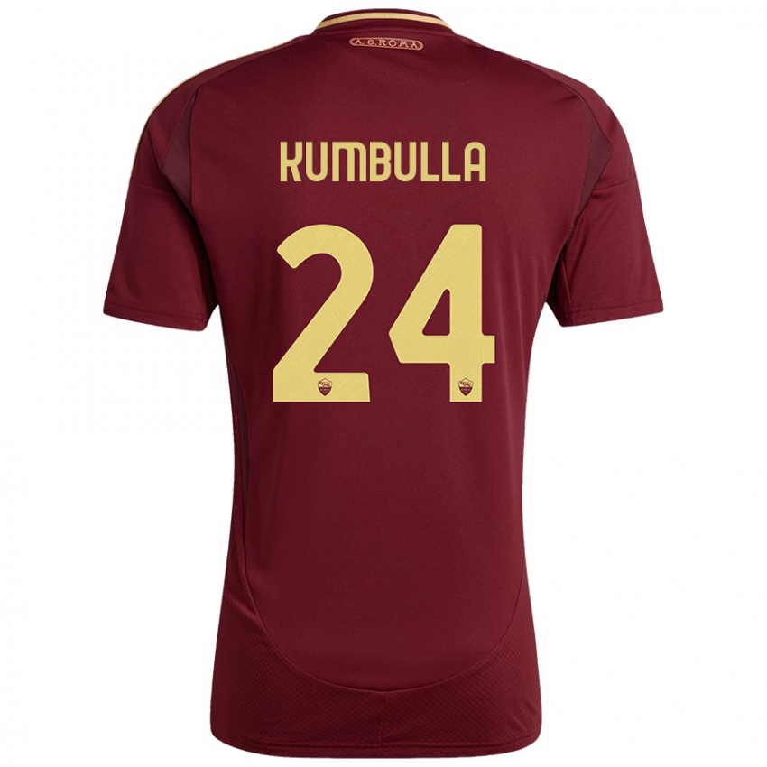 Niño Camiseta Marash Kumbulla #24 Rojo Marrón Dorado 1ª Equipación 2024/25 La Camisa Argentina