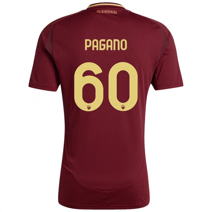 Niño Camiseta Riccardo Pagano #60 Rojo Marrón Dorado 1ª Equipación 2024/25 La Camisa Argentina