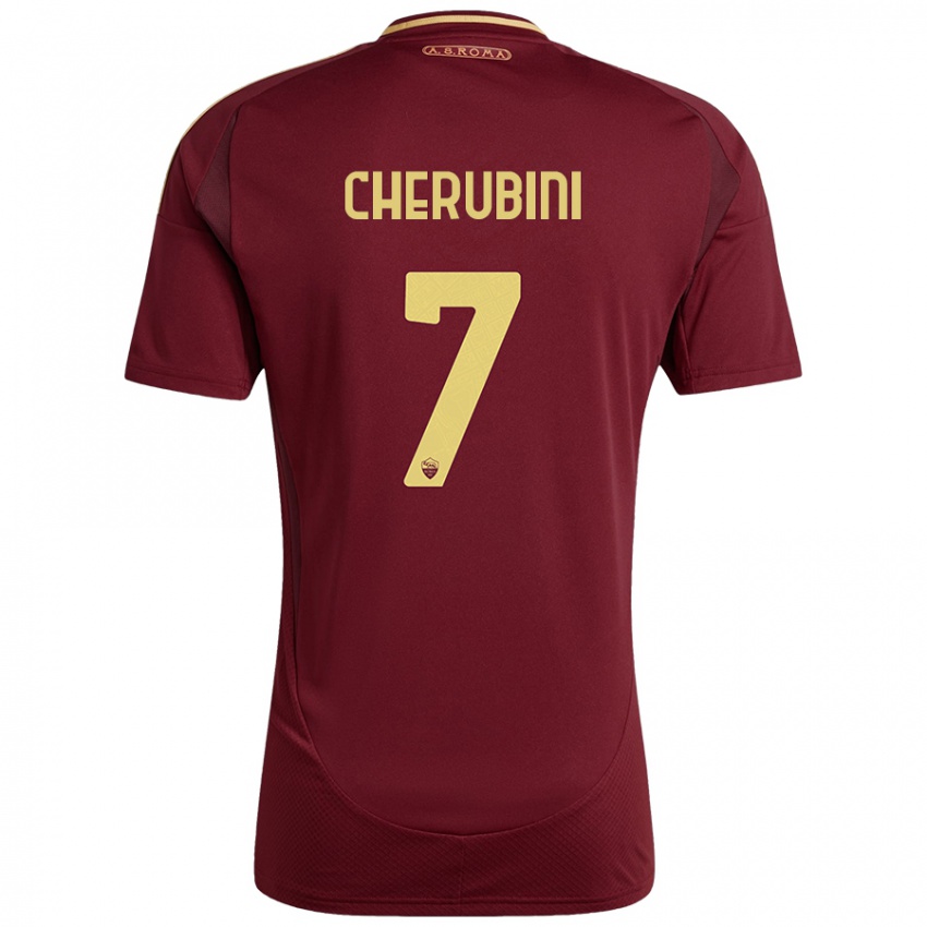 Niño Camiseta Luigi Cherubini #7 Rojo Marrón Dorado 1ª Equipación 2024/25 La Camisa Argentina