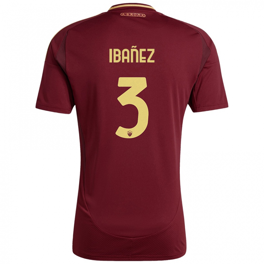 Niño Camiseta Roger Ibanez #3 Rojo Marrón Dorado 1ª Equipación 2024/25 La Camisa Argentina