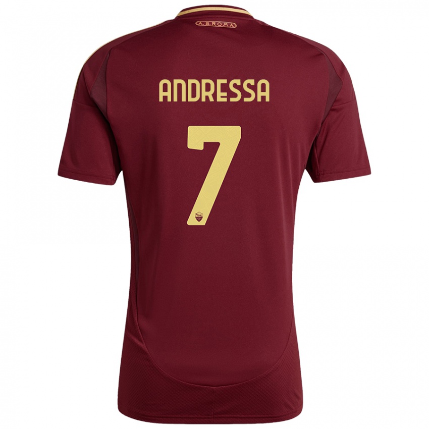 Niño Camiseta Andressa #7 Rojo Marrón Dorado 1ª Equipación 2024/25 La Camisa Argentina